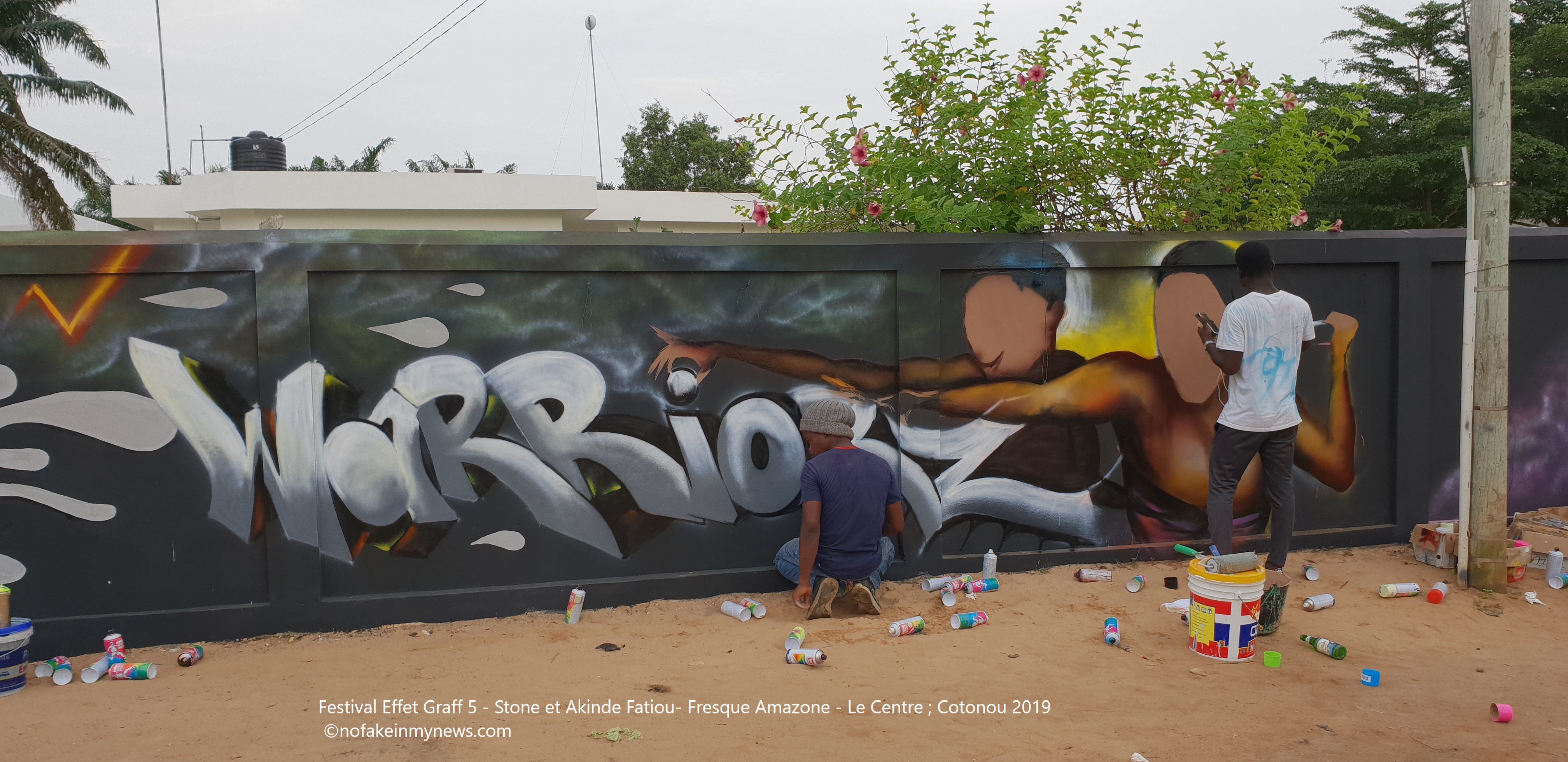 Festival Effet Graff 5 - Stone et Akinde Fatiou- Fresque Amazone - Le Centre ; Cotonou 2019 ©nofakeinmynews